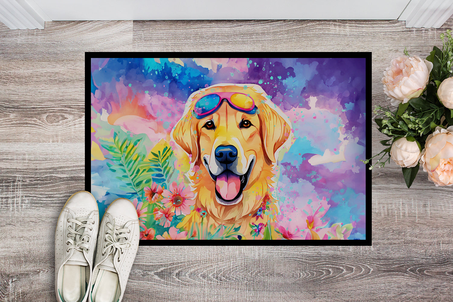 Yellow Labrador Hippie Dawg Doormat-1