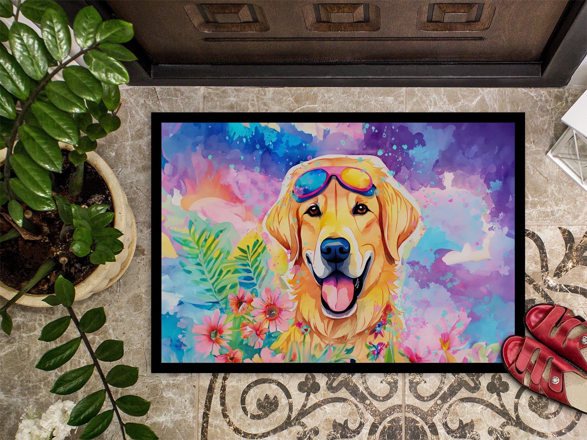 Yellow Labrador Hippie Dawg Doormat-2