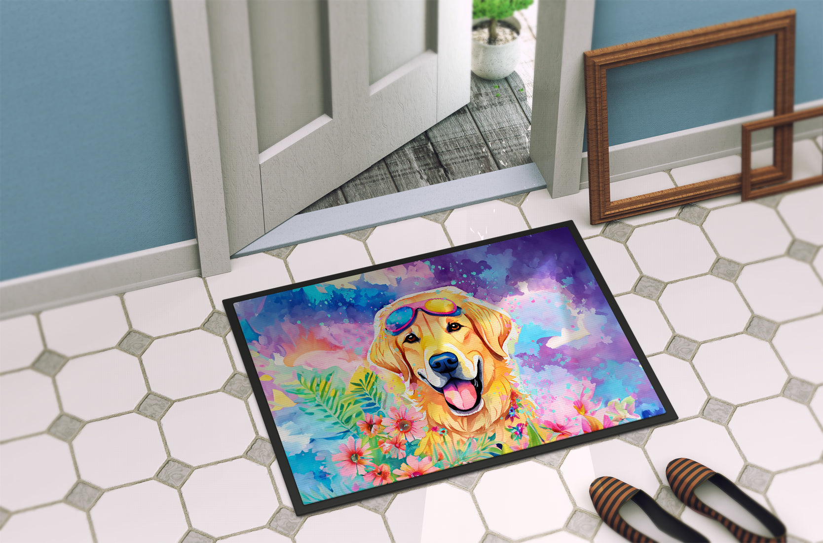 Yellow Labrador Hippie Dawg Doormat-3