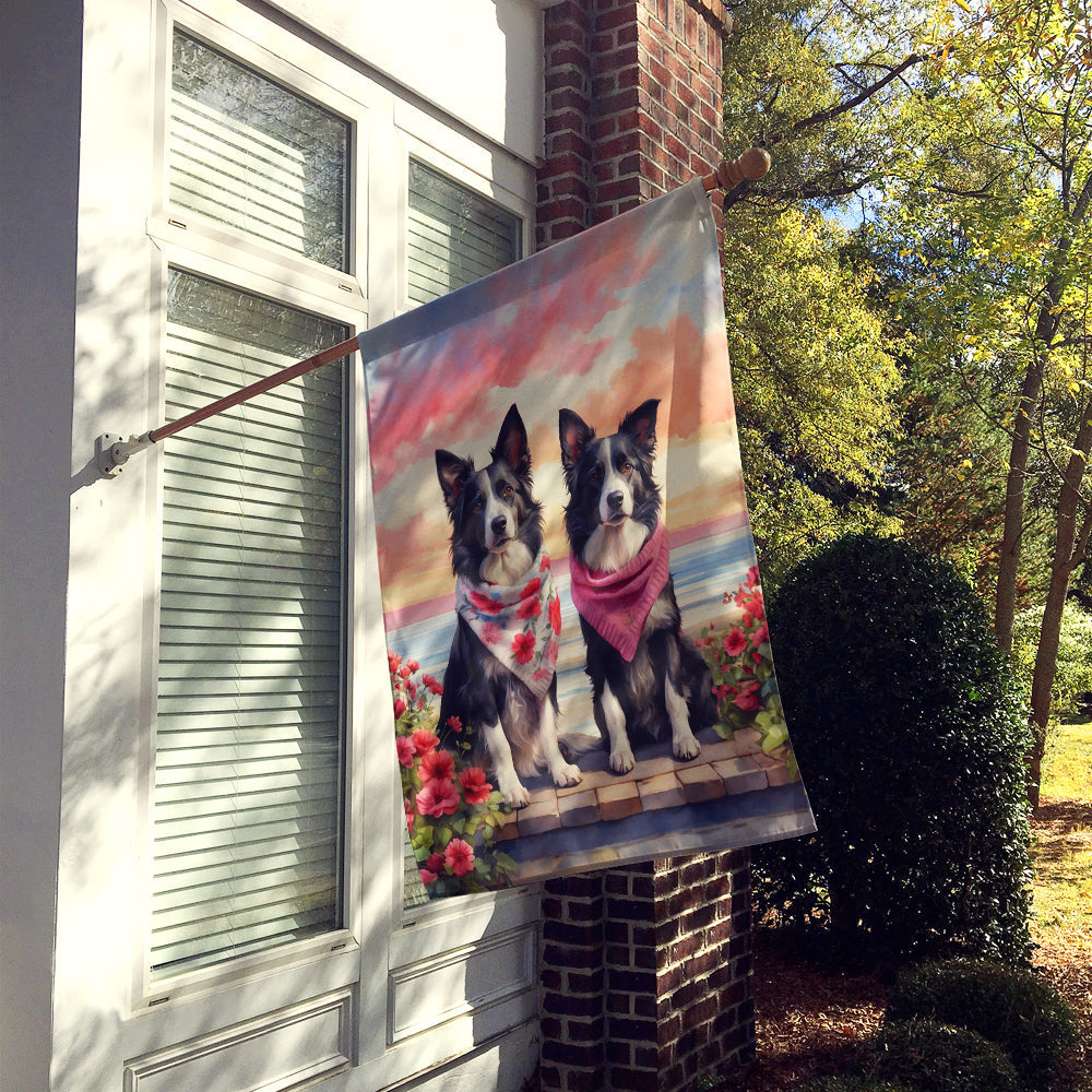 Border Collie Two Hearts House Flag-1