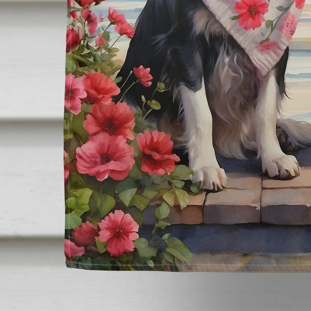 Border Collie Two Hearts House Flag-3