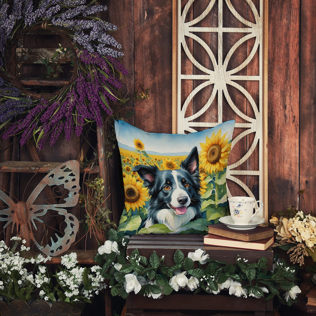 Border Collie in Sunflowers Throw Pillow-3