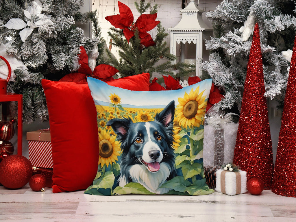 Border Collie in Sunflowers Throw Pillow-4