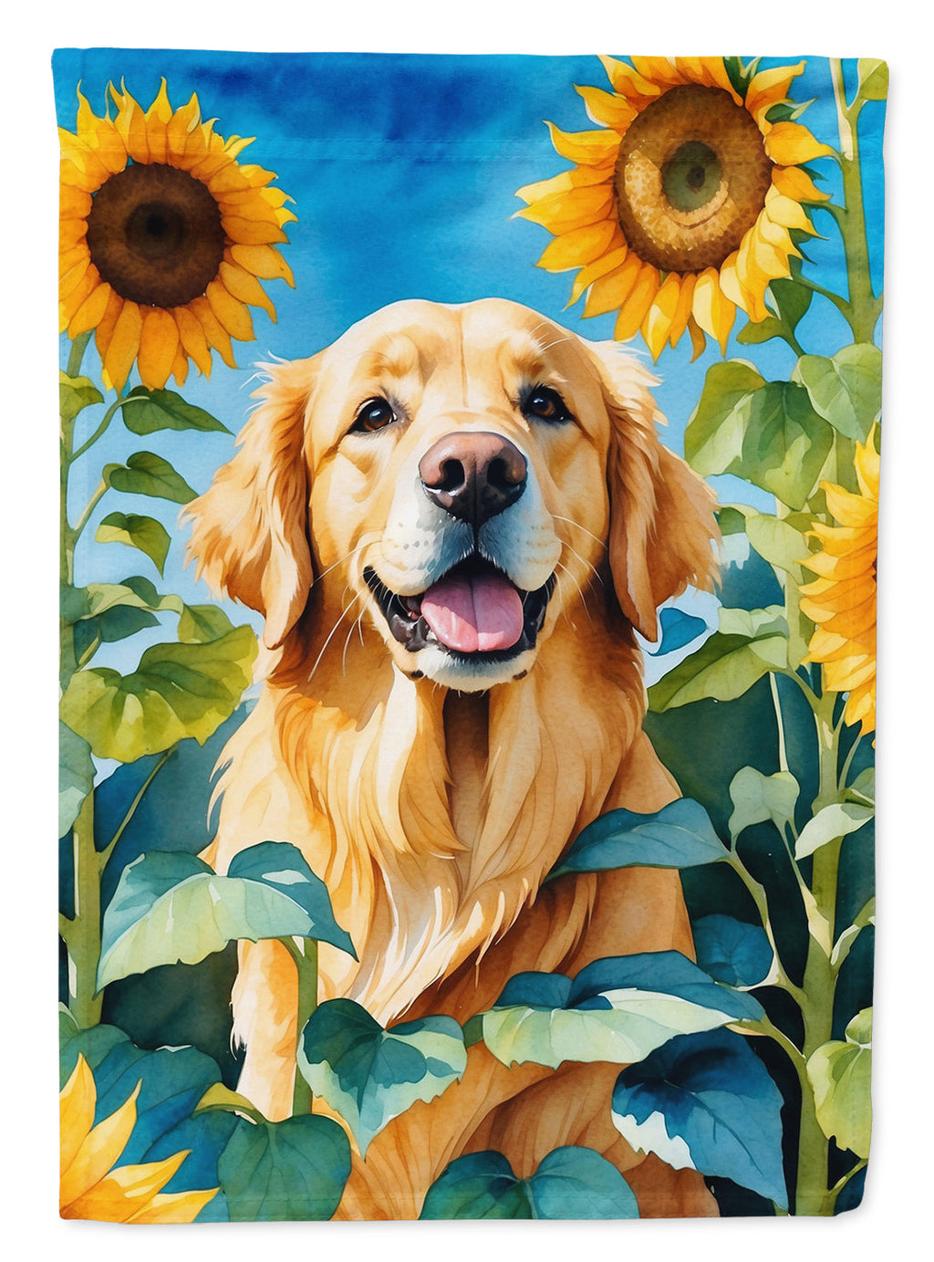 Golden Retriever in Sunflowers Garden Flag