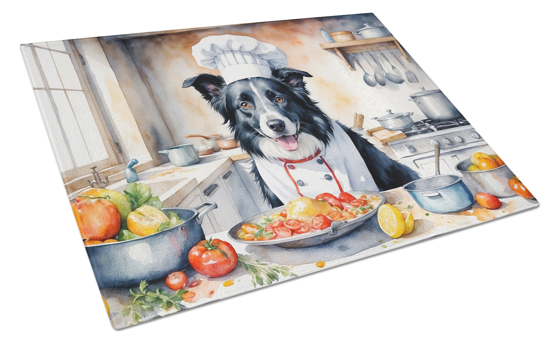 Border Collie The Chef Glass Cutting Board-0