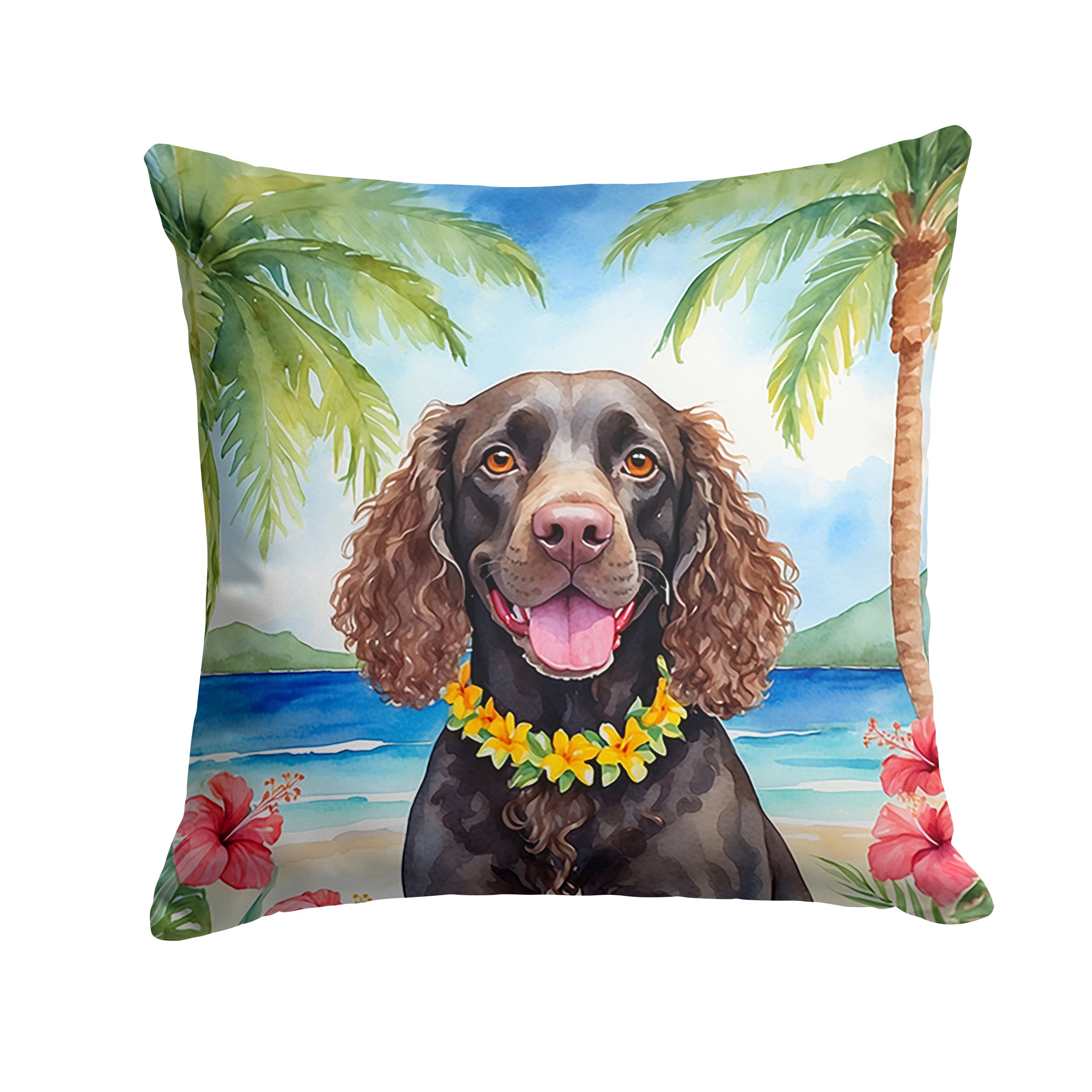 American Water Spaniel Luau Throw Pillow-0