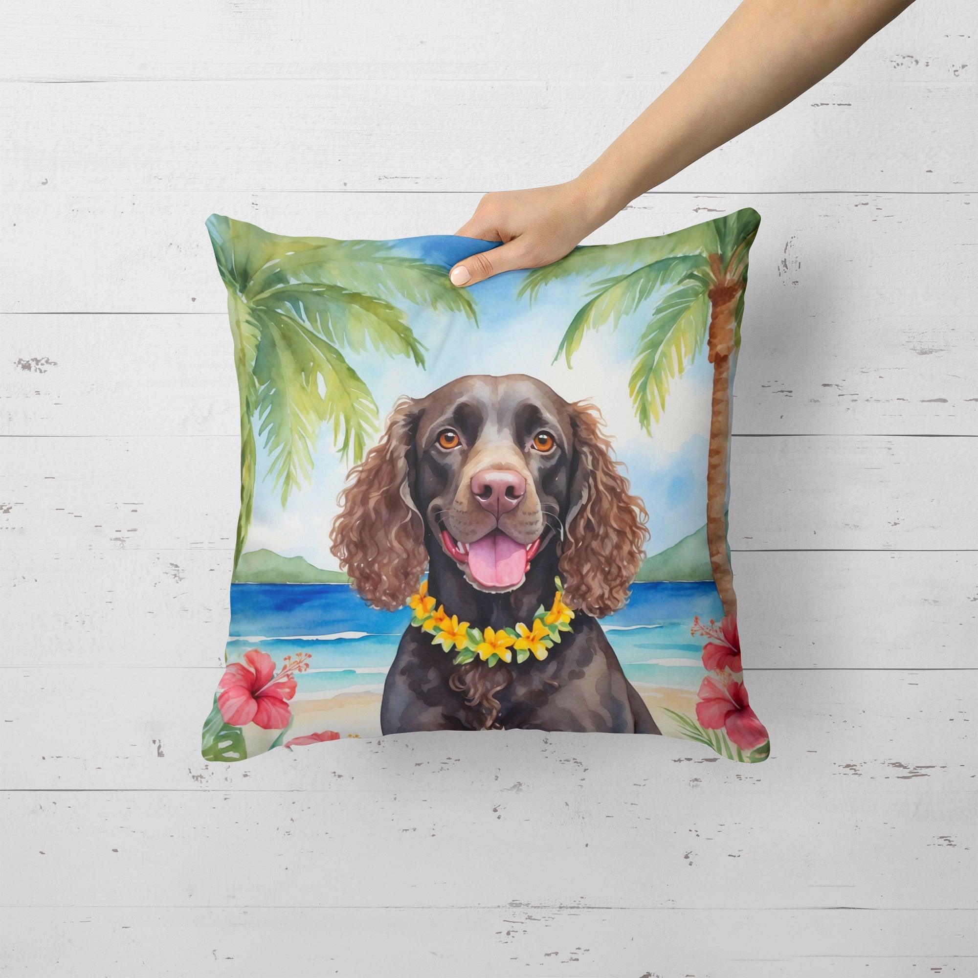 American Water Spaniel Luau Throw Pillow-1