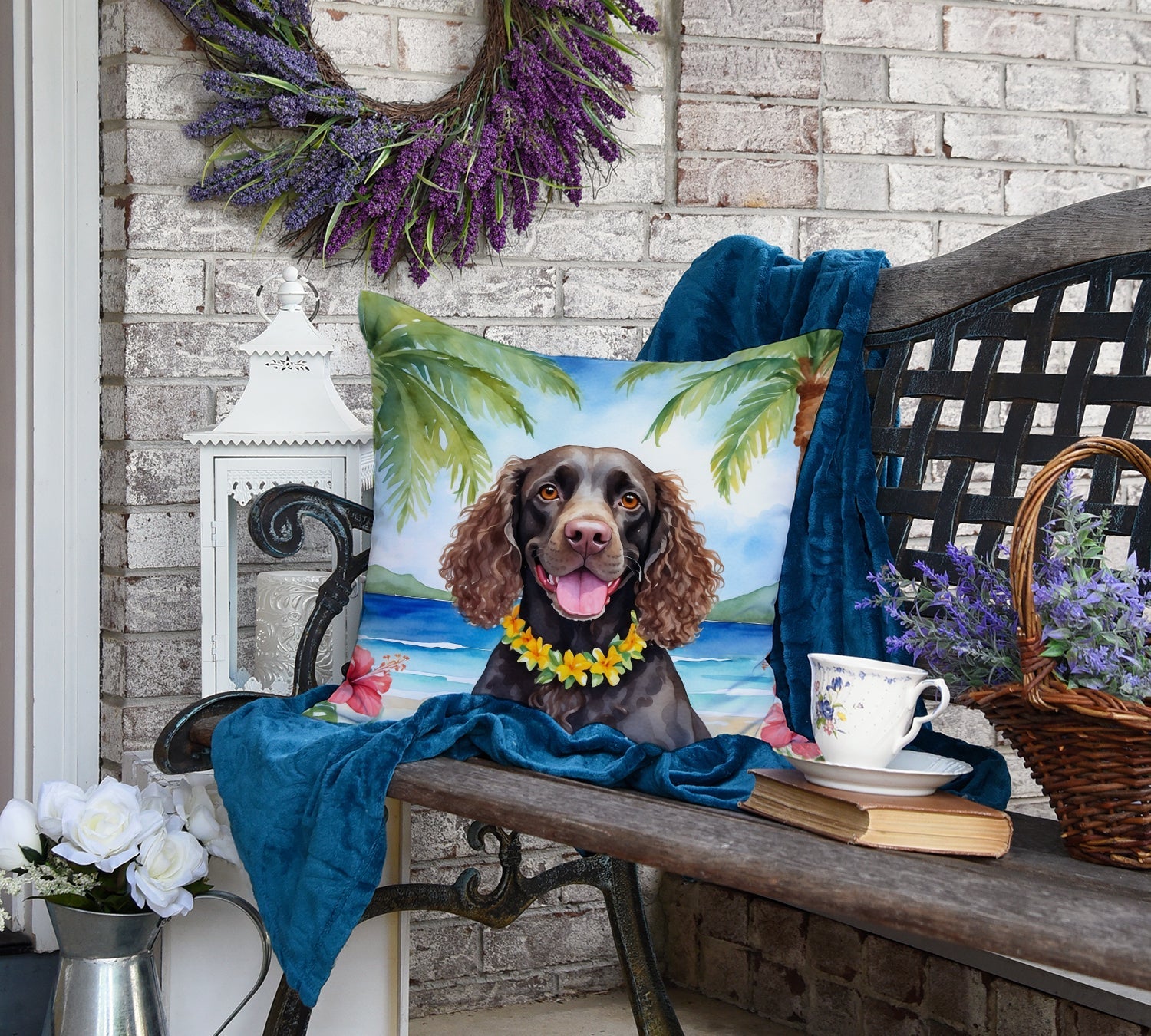 American Water Spaniel Luau Throw Pillow-3