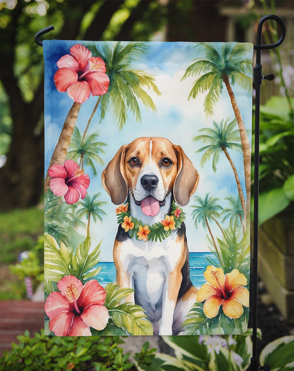 Beagle Luau Garden Flag-2