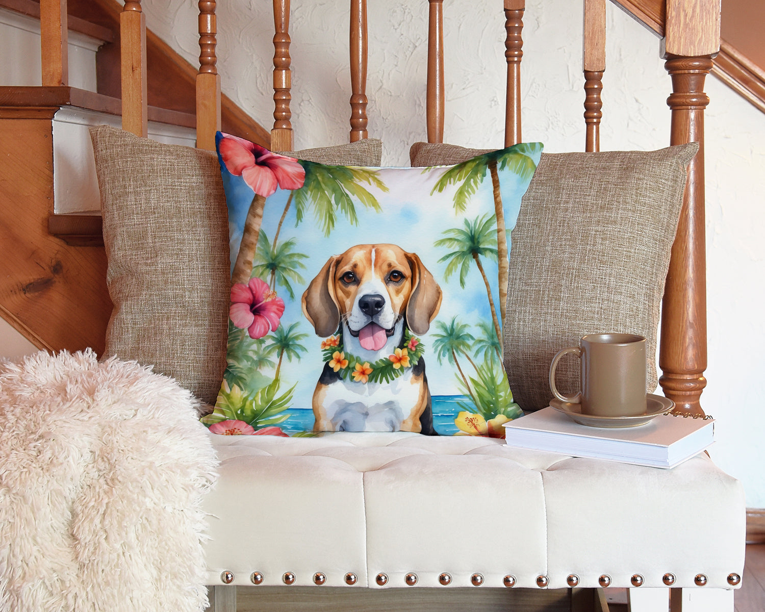Beagle Luau Throw Pillow-2