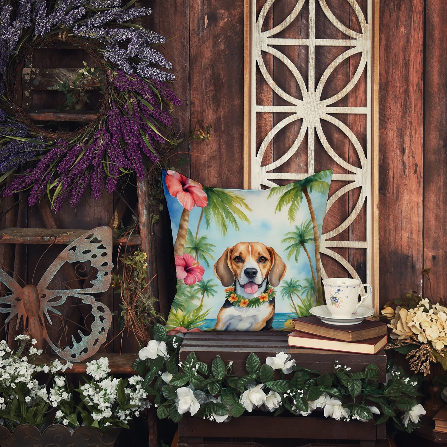 Beagle Luau Throw Pillow-3
