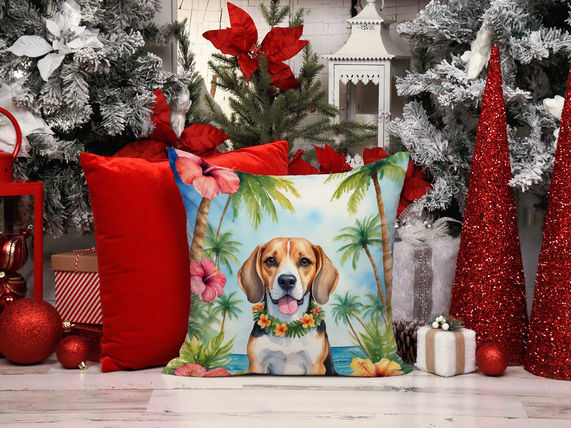 Beagle Luau Throw Pillow-4
