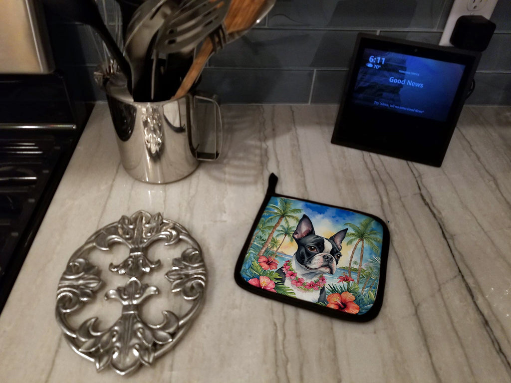 Boston Terrier Luau Pair of Pot Holders-3