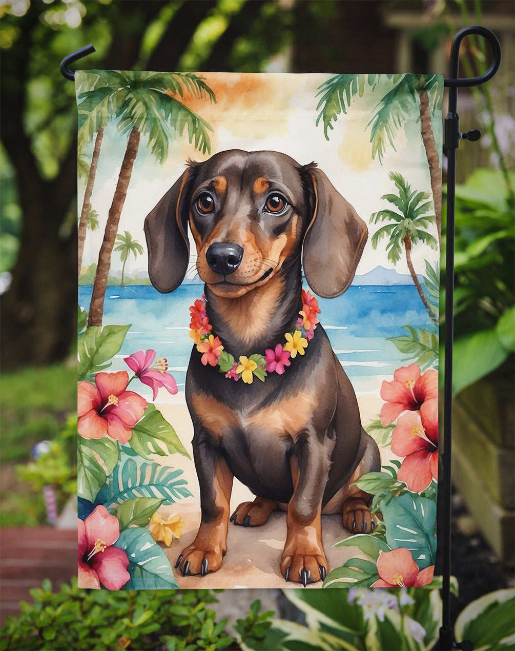Dachshund Luau Garden Flag
