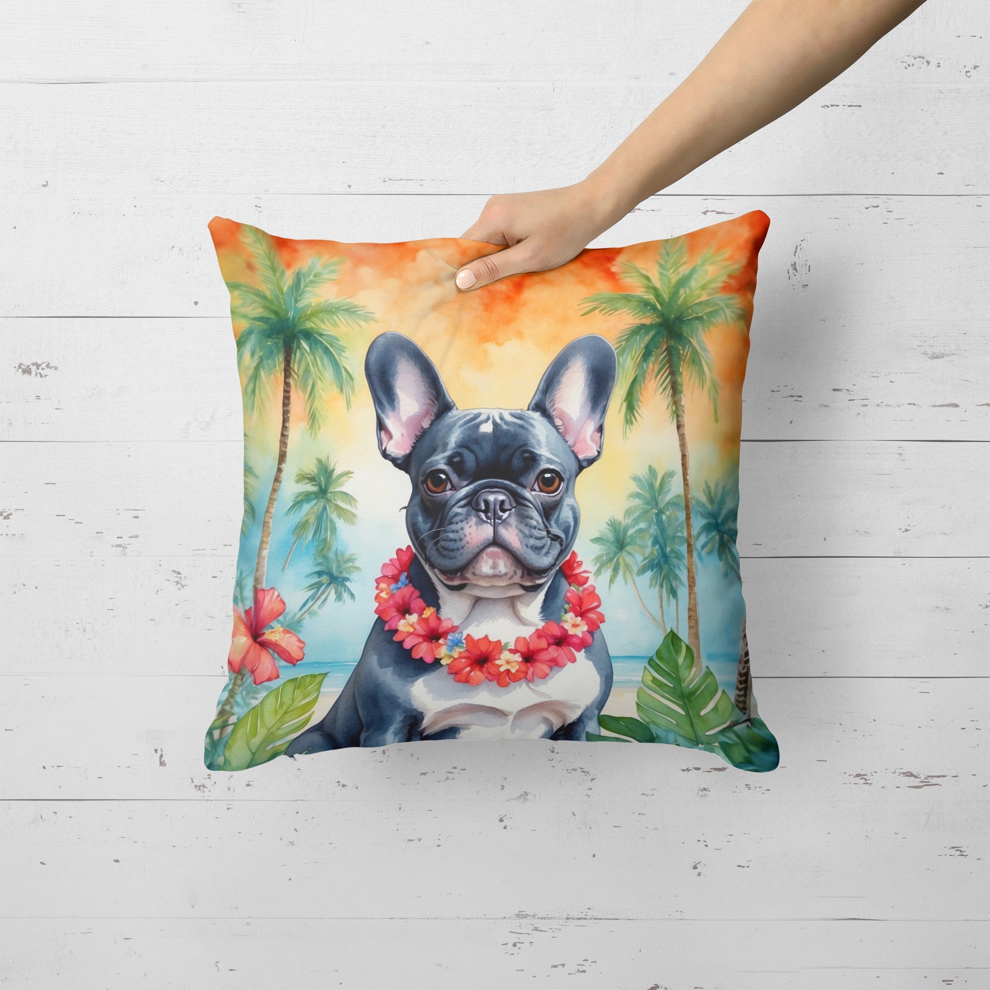 French Bulldog Luau Throw Pillow-1