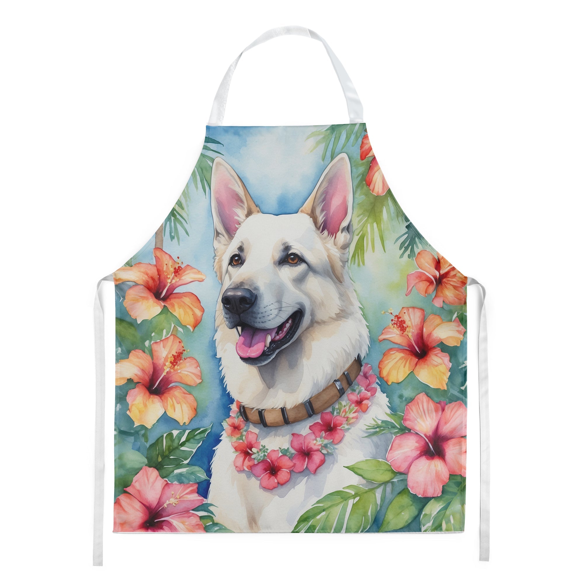 White German Shepherd Luau Apron