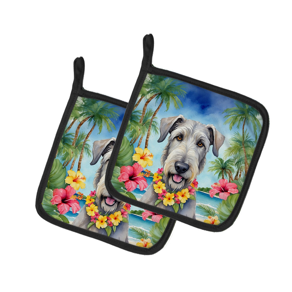 Irish Wolfhound Luau Pair of Pot Holders-0