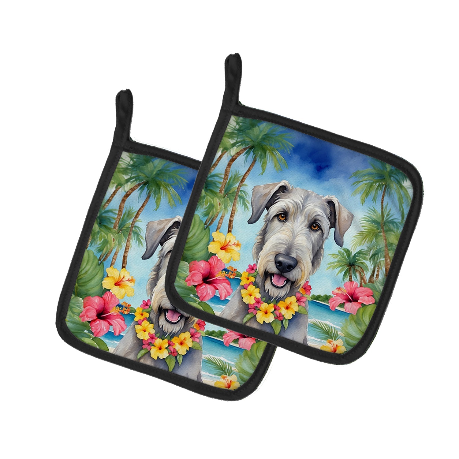 Irish Wolfhound Luau Pair of Pot Holders-0