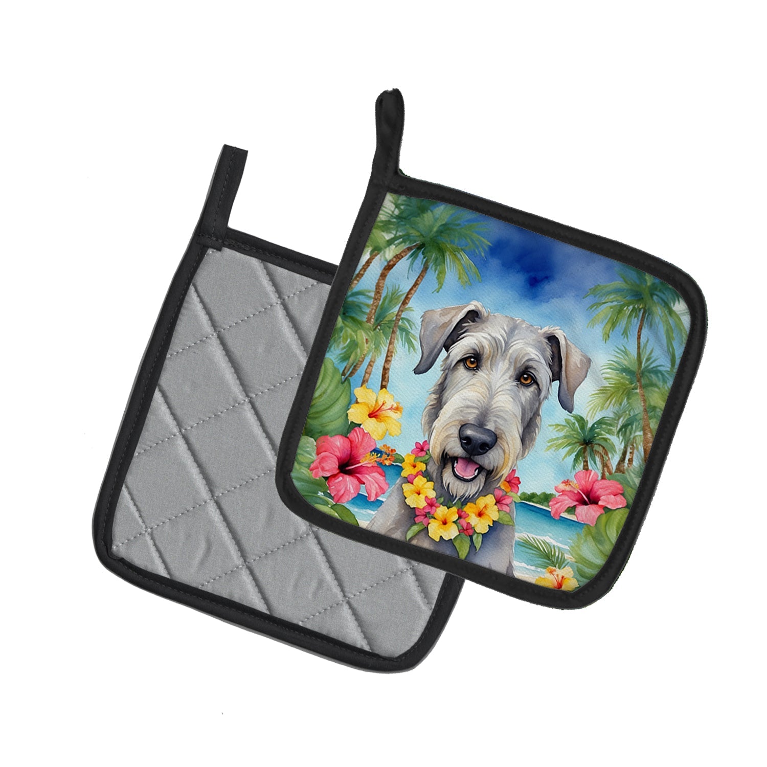 Irish Wolfhound Luau Pair of Pot Holders-1