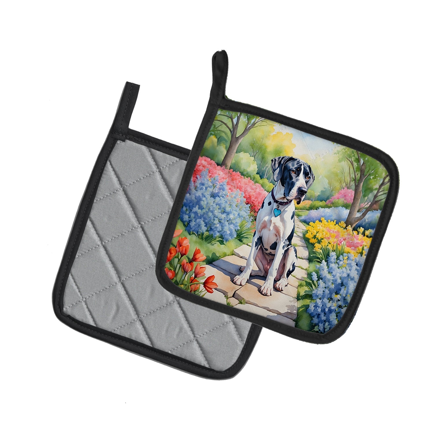 Great Dane Spring Path Pair of Pot Holders-1
