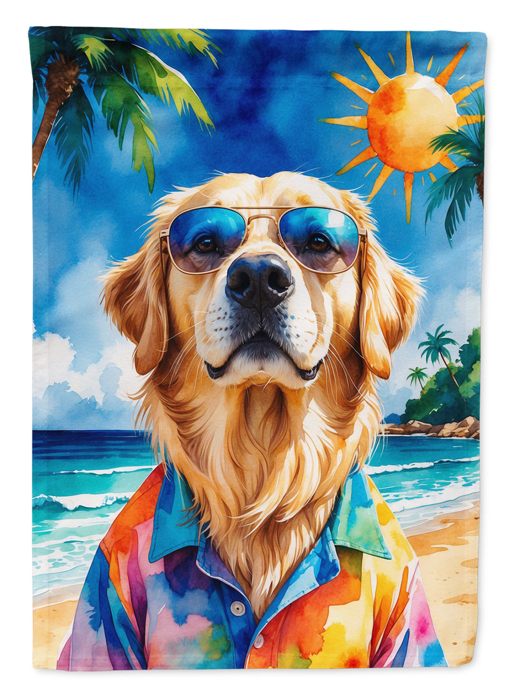 Golden Retriever Summer Beach Time Garden Flag