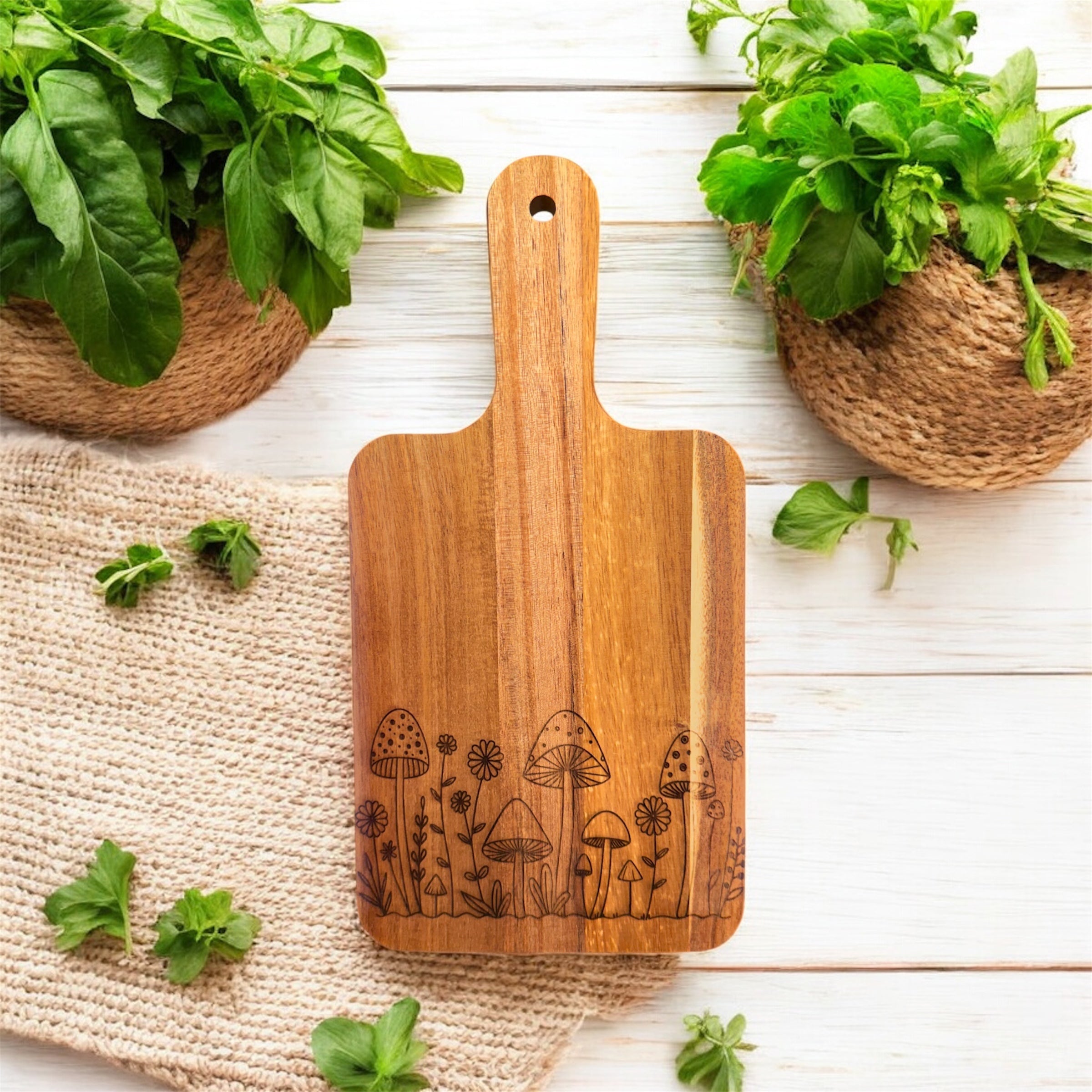 Acacia Cutting Board, Engraved Cutting Board, Floral