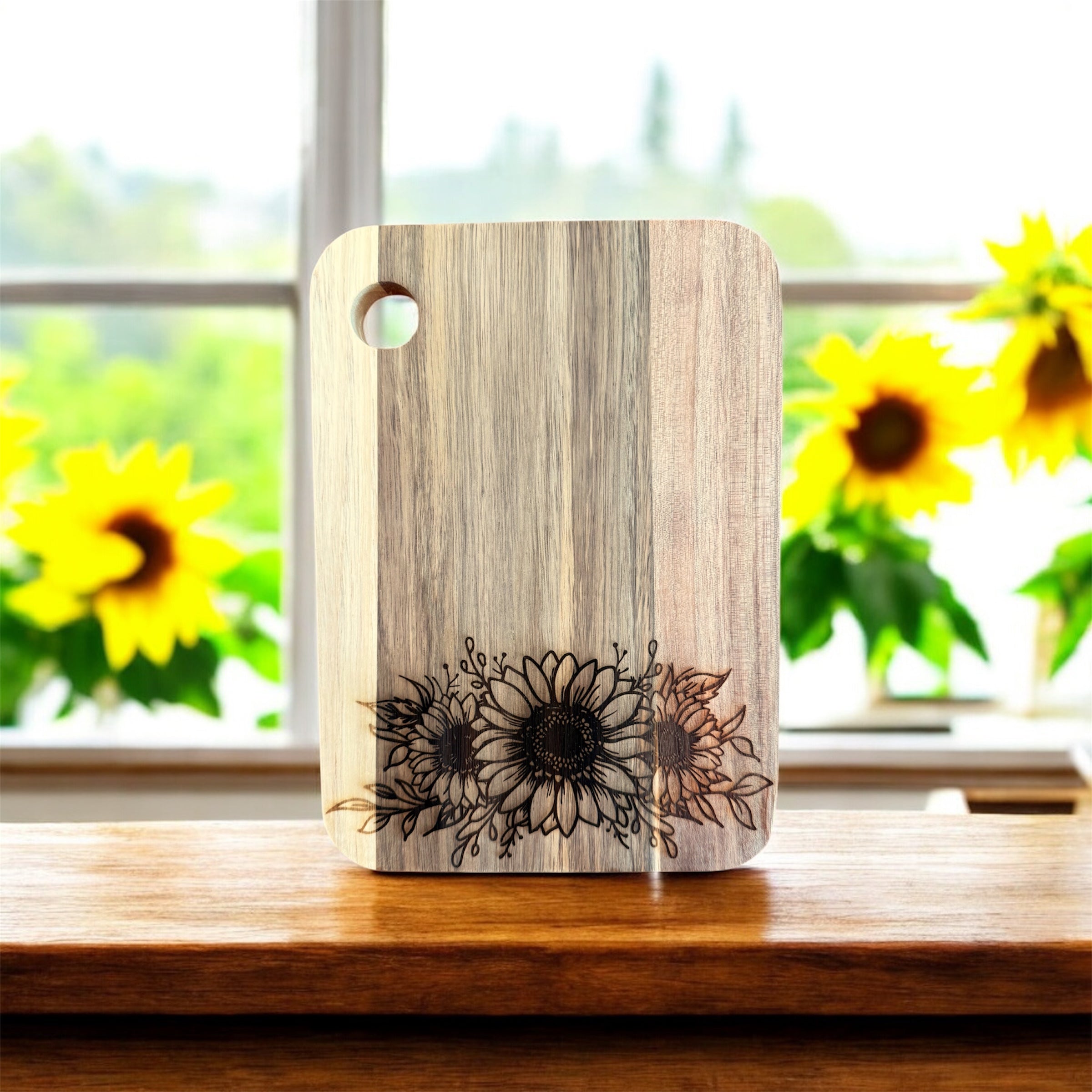 Flower Cutting Board,  Acacia Cutting Board, Engraved Cutting Board
